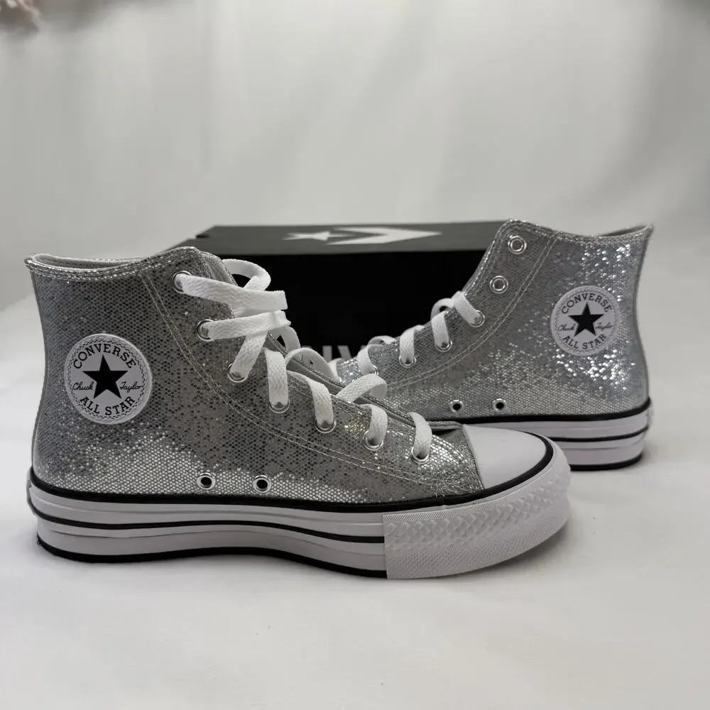 CONVERSE Chuck Taylor ALL STAR HI Lift Metallic Silver Disco Platform Size 5 Kid
